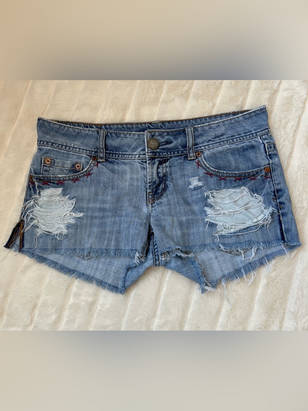 Vintage American Eagle Siz 6 Artist Cutoff Denim Jean Shorts Distressed Low Rise